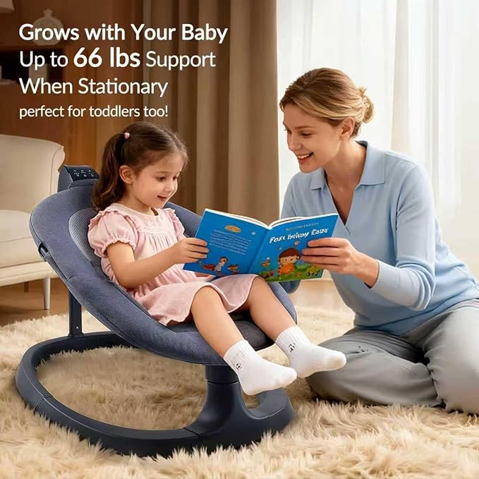 VaVaSoo 2-in-1 Baby Swing & Toddler Chair, Dual-Arm Support Rocking Seat up to 66 lbs, 3 Motion Modes, 8 Sounds, Touchscreen & Remote Control, Adjustable Recline, Dark Grey