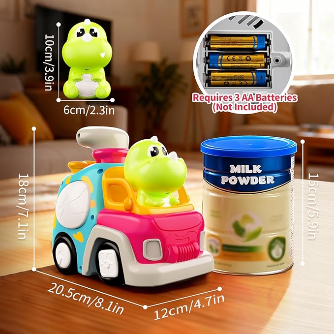 P&C Dinosaur Truck Toys for 1 2 3 Year Old Boys Girls, 18-36 Months Baby Toy with Music & Lights, Montessori Learning Toy for Crawling Walking, Educational Push Car for Toddlers, Birthday Gift