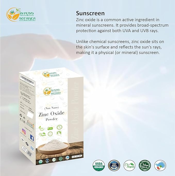Herbs Botanica Zinc Oxide Powder Non-Nano, Pharmaceutical Grade for Skin Protection, Healing, Baby Diaper Rash Cream, Sunscreen, Acne Care, DIY Cosmetics & Creams, 8 oz / 227 gm