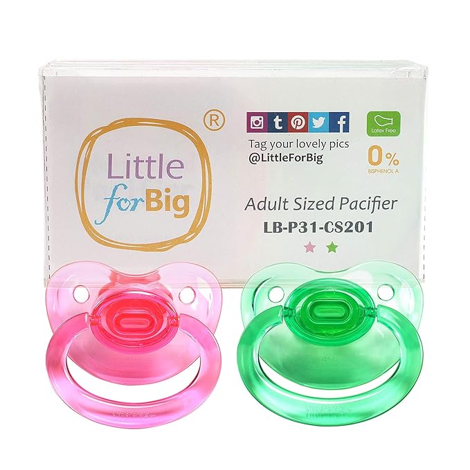 LittleForBig BigShield Adult Sized Pacifier Candy Gloss Pacifiers Set - Pink and Green