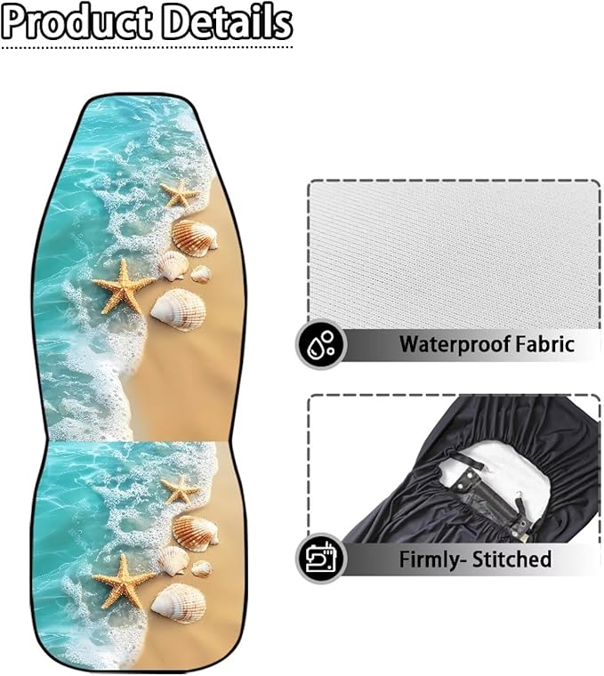 Starfish Shell Car Seat Covers for Front Seat Waterproof Car Seat Cover Protection Interior Accessories Easy to Install and Clean Universal for Cars Truck SUV Van