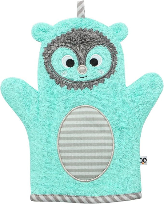 ZOOCCHINI Bath Mitt for Kids – 100% Cotton Terry with Soft Lining, Playful Animal Puppet Design for Fun Bathtime, One Size 5” x 9.25”, Harriet the Hedgehog
