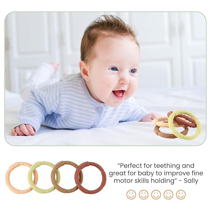 Silicone Teether Ring Toys, Soft & Textured Silicone Teether Rings for 3+ Month Babies, Baby Teething Bracelets Relief Soothing Sore Gums