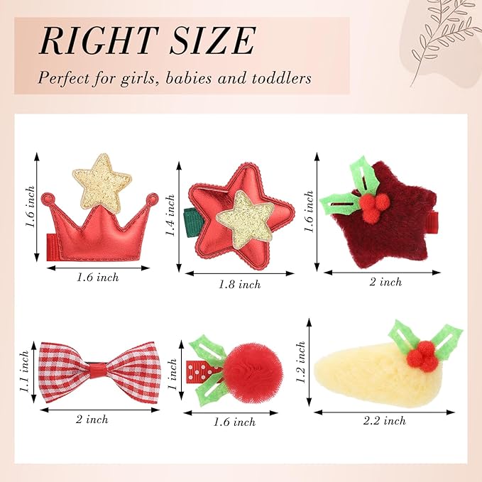 obeoby 24 Pack Hair Clips for Girls, Red Hair Barrettes Metal Snap Hair Clips Hair Accessories for Baby Girls Christmas Gift