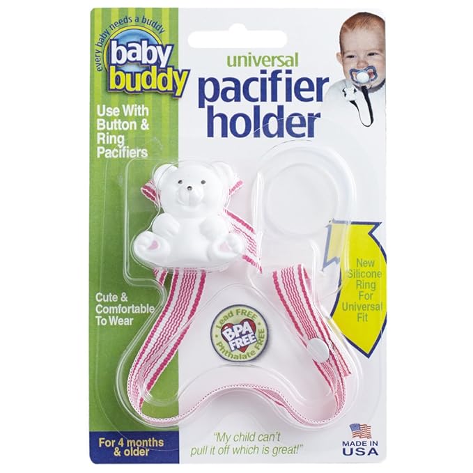 Baby Buddy Universal Pacifier Holder Clip -Snaps to Paci Or Attach with Universal-Fit Silicone Ring, Pacifier Clip - Babies 4 Months and Up/Toddler Boys & Girls, Baby Must Haves, Hot Pink Waves Print