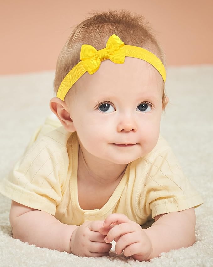 jollybows 40pcs Baby Girls Bows Headbands EXTREMELY MINI Elastic Hairband Ribbon Bow Hair Accessories for Kids Toddlers Infants Newborn