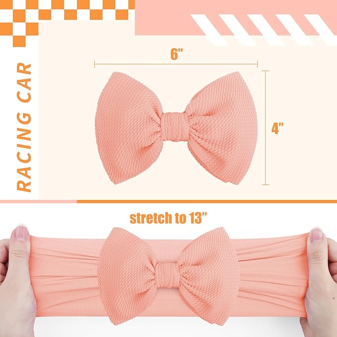 YanJie 2PCS 6’’ Orange Bows for Baby Girls Checkered Headband Tangerine Bow Infants Toddler Hair Accessories Newborn Headbands Hair Bow Baby Clothes