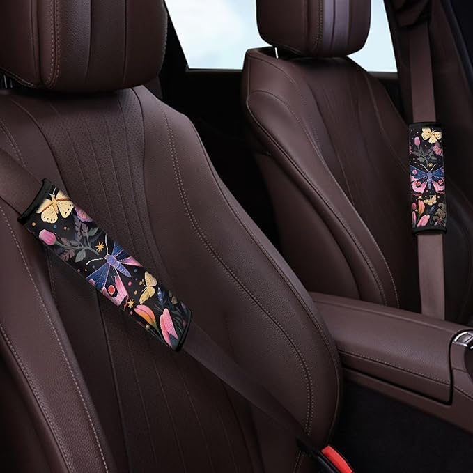 Butterfly Car Seat Belt Pads Black Seat Belt Pads for Adults Seat Belt Cushion Universal Seatbelt Covers 2 Pieces Auto Seat Strap Pads