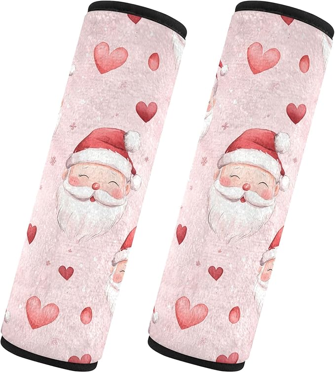 CHIFIGNO Watercolor Santa Claus Red Hearts Seat Belt Covers 2Pcs Car Seatbelt Covers Cute Car Seat Straps Shoulder Pads for Car Bag