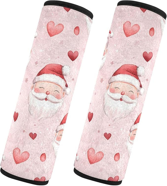 Pack of 2 Watercolor Santa Claus Red Hearts Seat Belt Cover Fashion Car Seat Belt Cushion Car Seat Shoulder Strap Pads Protect Your Neck and Shoulder