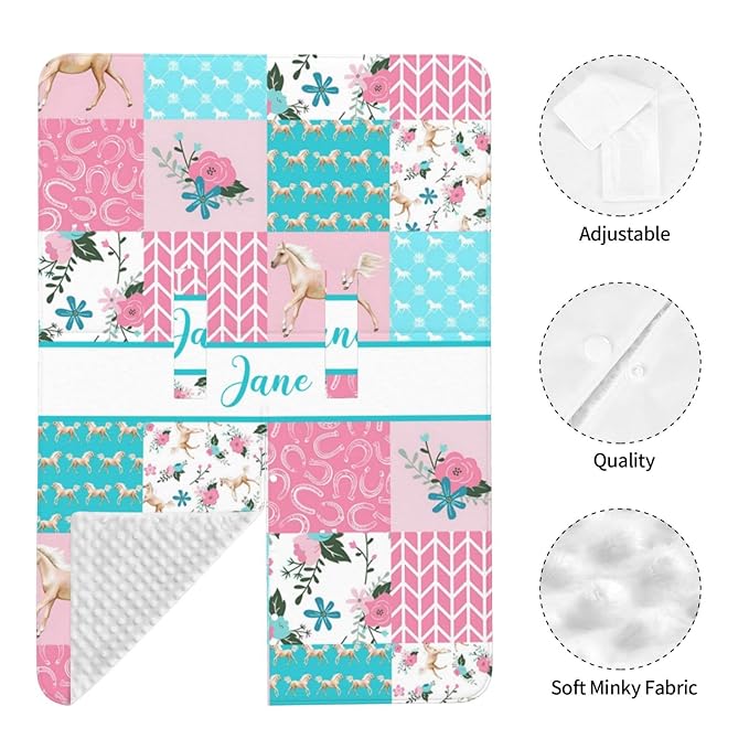 Personalized Baby Car Seat Canopy for Girls, Custom Name, Floral Horse Pink, Water Resistant, Universal Fit, Polyester, Car Seat Cover