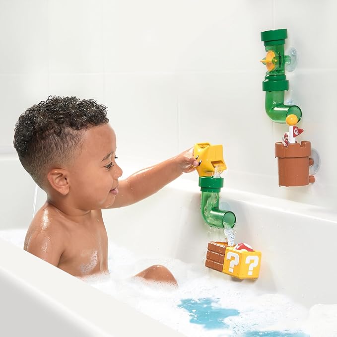 My Mario Pipes Playset by TOMY Toomies - Pouring Toddler Water Toys for Bath or Pool with Suction Cups - Officially Licensed Mario Toys - Ages 2 Years and Up