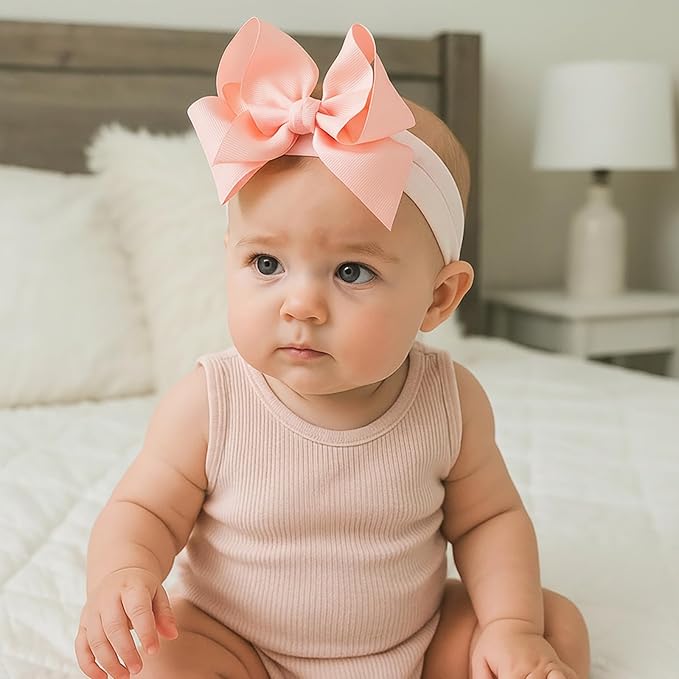 Tucnoeu 3pcs Baby Girl Headbands with Bows - Soft Stretchy Newborn Bows for Girls, Infant Toddler Hair Accessories White/Pink/Frosty White