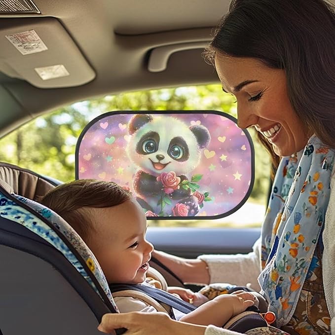 Bulopur 2 PCS Panda Rose Flower Car Windshield Sun Shade for Side Window UV Protection Breathable Easy to Install Mesh Car Window Covers Mesh Window Shades for Baby Universal Fit