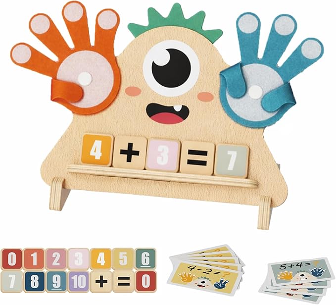 Finger Counting Math Toy for Kids 3-5, Montessori Monster Math Toy with Number Blocks, Hands-On Addition & Subtraction Learning Toy, Educational Birthday Gift for Toddlers