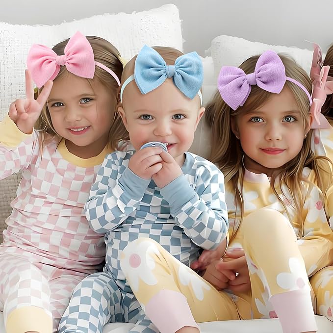 8PCS Baby Girl Headbands with Bows Slub Fabric Macaron Hair Bow Stretchy Hair Bands for Newborn Infant Toddler Little Girls Hair Accessories