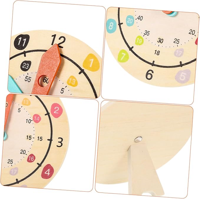 Multifunctional Wooden Clock for Learning and Color Recognition Educational Preschool Teaching Clock Cartoon Style for Intellectual Development and Rule Understanding