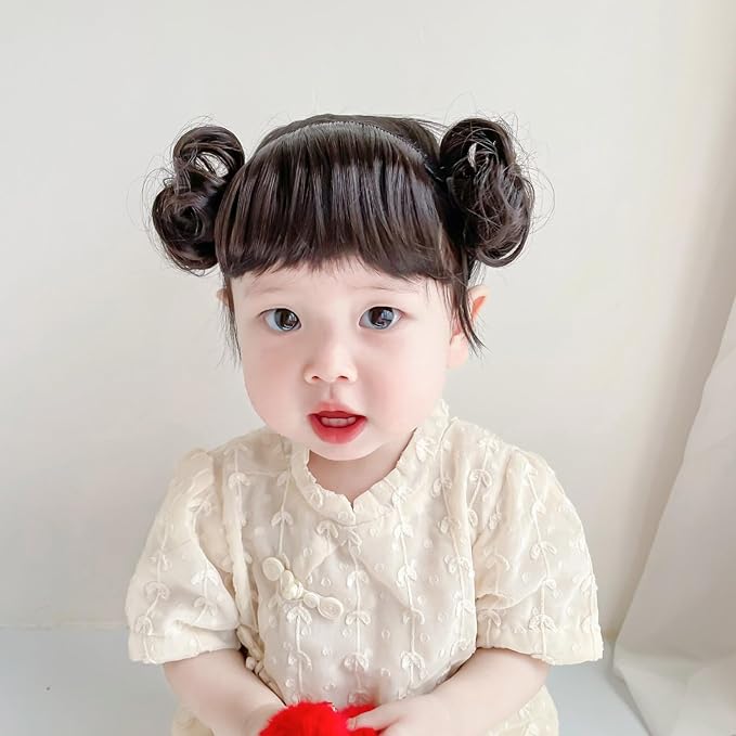 Baby Girls Wig Headwear Children's Hairband Bun Wig Hairpiece Short Curly Hair Accessory Lovely Headdress Bangs
