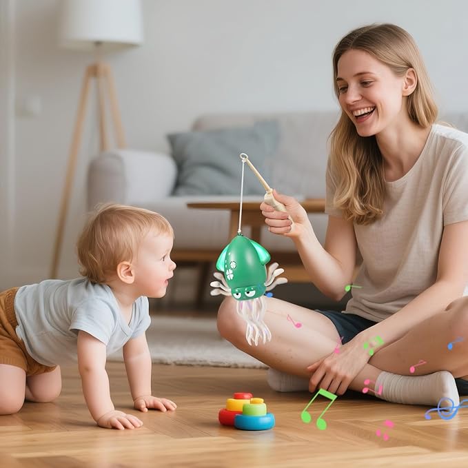 Dancing Octopus Baby Toy - Electric Crawling Squid Toddler Toys, Rechargeable Tummy Time Toy with Lights & Music, Interactive Learning Boys Girls Birthday Gifts (Green)