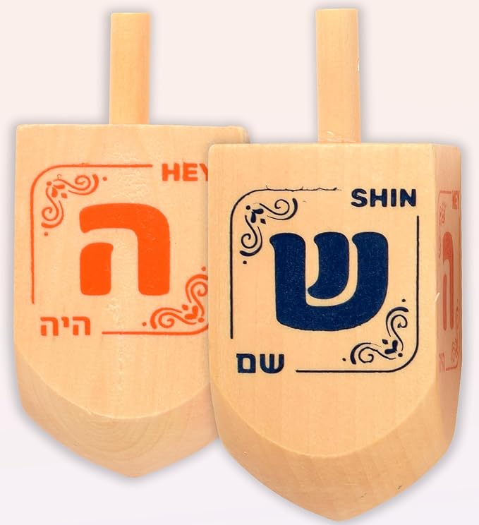 Hanukkah Dreidels - Extra Large Natural Wooden Dreidel - 4 Pack