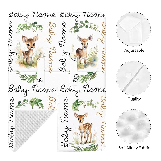 Winter Carseat Cover for Baby Personalized Deer Baby Car Seat Cover with Name Custom Minky Car Seat Canopy Boys Girls Infant Carrier Covers Nursing Cover Toddler Blanket