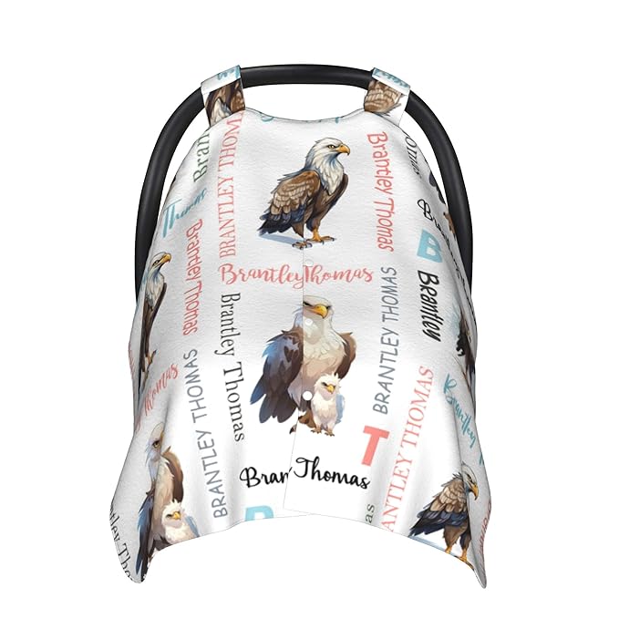 Custom Baby Car Seat Canopy Personalized Car Seat Covers with Name for Baby Boys Girls Customized Eagle Nursing Breastfeeding Cover Infant Carseat Canopies Newborn Minky Baby Blanket