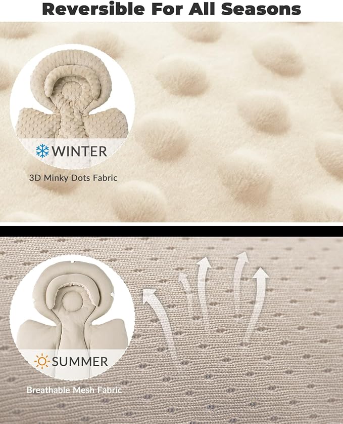 TinlyFinly Infant Car Seat Insert with Extra Cushion for Preemie to Toddler, Reversible Newborn Carseat Insert for Baby Head Body Support, Fits for Stroller, Baby Swing, Bouncer - Dots, Beige