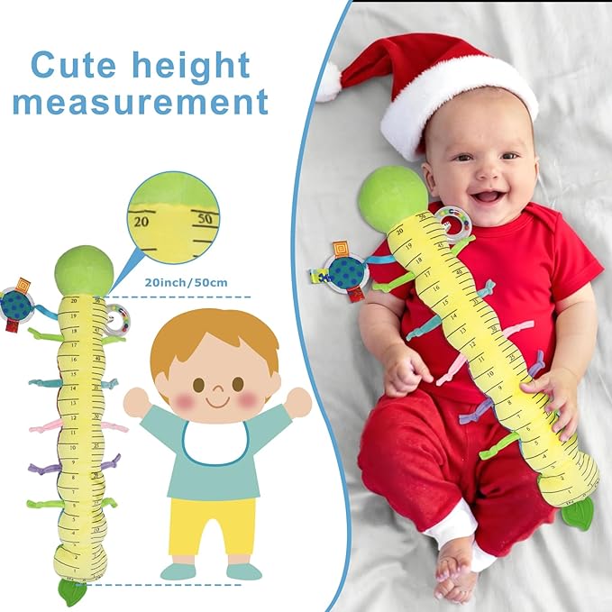 Baby Sensory Toy 0-12 Month with Mirror Crinkle Rattle, Infant Stuffed Plush Caterpillar Toy, Birthday Holiday Present for Newborn Boy Girl 0/3/4/6/7/8/9/12/18 Months Kids Toddler (Green Caterpillar)
