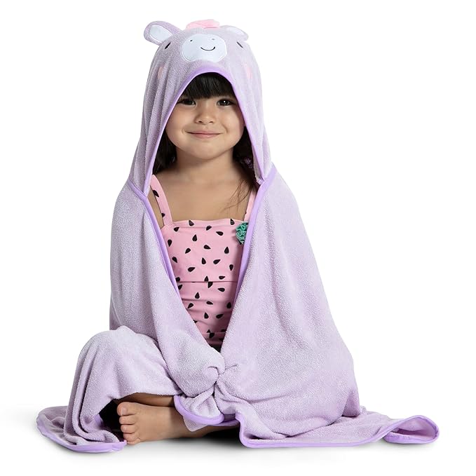 Delta Children Kids Hooded Bath Towel with Pockets - Super Soft and Absorbent- Great Gift for Boys and Girls, Light Purple Unicorn