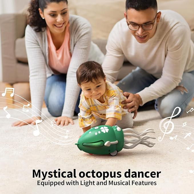 Electric Dancing Octopus Toy with Led Light and Music, Kids Electric Crawling Octopus Tummy Time Toys, Rechargeable Interactive Sensory Toys, for Christmas Birthday Gift (Cyan)