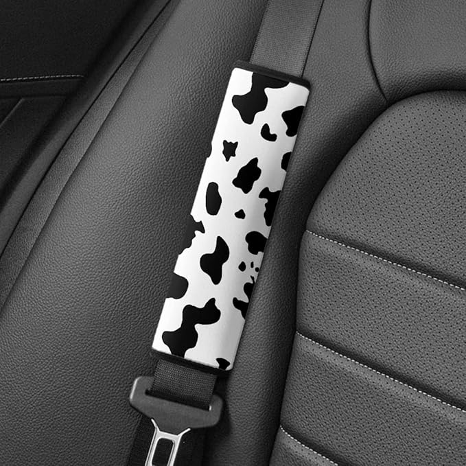 ENLACHIC Kids Car Seat Belt Cover, Cute Cartoon Animal Print Baby Car Seat Strap Pads Infant Car Seat Protector Car Accessories Universal All Cars,Cow Print