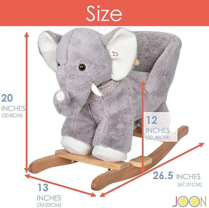 JOON Olli Ride-On Rocking Horse Elephant with Polkadot Scarf, Great for Childhood Development, Soft Materials Wooden Construction, Fun Musical Sounds, for Boys or Girls 1-3 Years Old, Gray-White