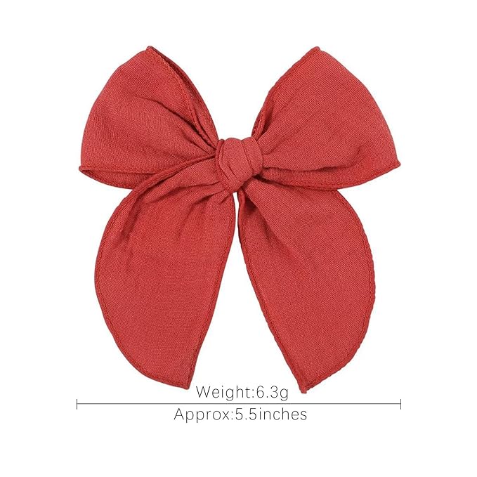 5.5 Inch Red Fable Hair Bow: Handmade Linen Cotton Hair Clip for Girls - 1 PCS