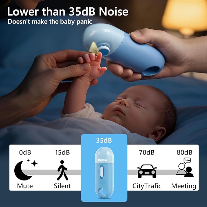 Baby Nail File Electric, 4-in-1 Battery Powered Baby Nail Trimmer Electric with Storage Case & Night Light for Newborn to Toddler, Nail Clipper/Scissor Nail Care Set for Toenails and Fingernails
