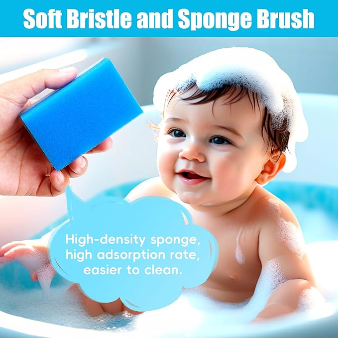 Cradle Cap Brush for Babies, 5Pcs Cradle Cap Treatment Set with Soft Bristle Brushes Silicone Scrubber Long Comb for Newborn Bathing Essentials Baby Brush and Comb Set (Blue)