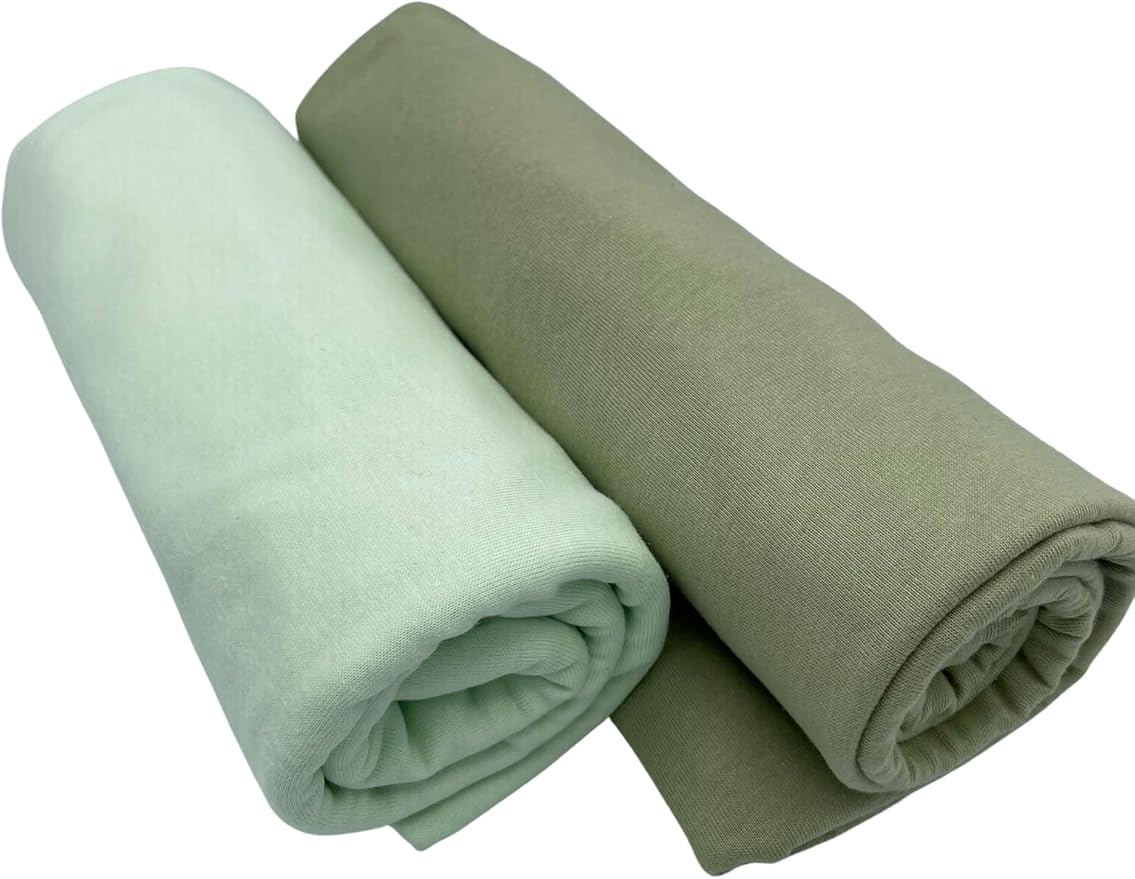Pack N Play Sheets Fitted 27 x 39, Compatible with Graco Pack N Play or Similar - 100% Jersey Cotton - Soft, Durable - 2 Pack (Light-Dark Green, Guava Lotus & Baby Bjorn 24x42)