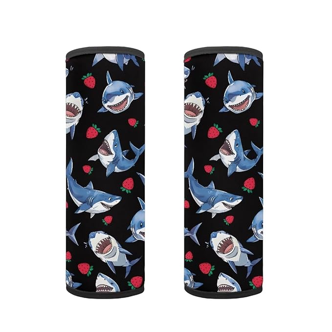 Biyejit 2 Pack Seat Belt Cover for Kids,Shark Strawberry Car Seat Belt Pads Cover for Boys Girls, Kid's Children Seat Belt Cushion, Shoulder Strap Pad