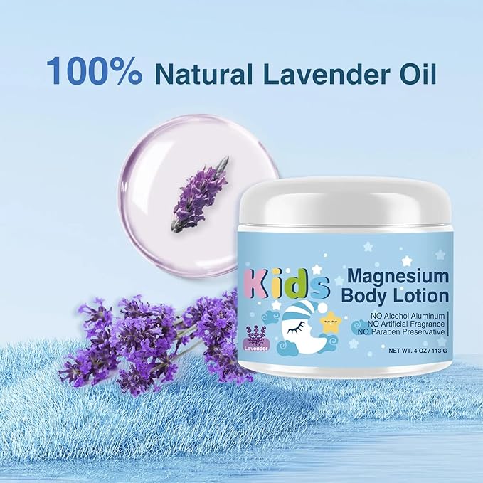 Kids Magnesium Body Lotion with Lavender, Natural Sleep Aid, Magnesium Cream Skin Care, 4 oz