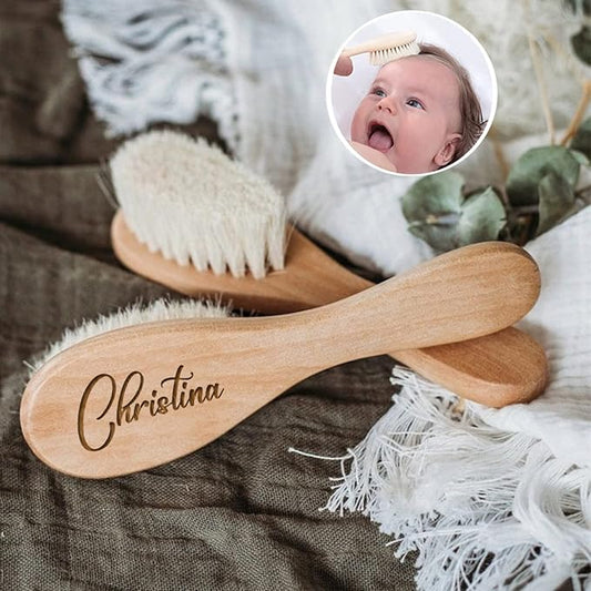 ZXH Personalized Baby Hairbrushes Engrave Infant Name Wooden Newborn Hair Brush Comb Brush Birth/Baptism/Birthday Baby Shower Gifts