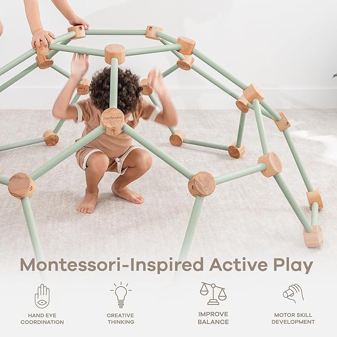 Comfy Cubs Wooden Toddler Play Gym for 3-6 Years Old - Montessori Climber for Kids - Safe Climbing Toy Support up to 120 lbs - Easy to Assemble Kids Climber for Active Play - Sage