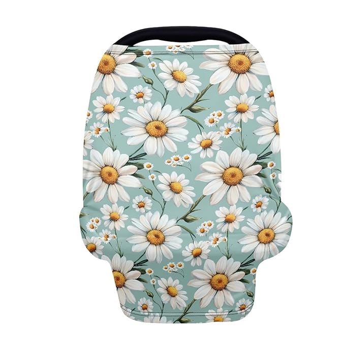 Daisy Baby Car Seat Covers,Multi-use Carseat Canopy for Babies,Stretchy Infant Nursing Cover for Breastfeeding,Shower Gifts for Unisex Boys and Girls,Green