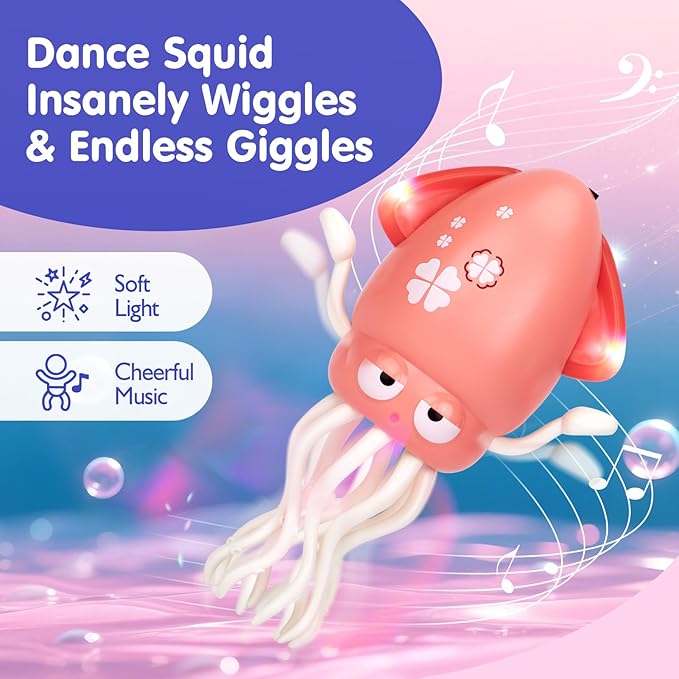 hahaland Dancing Squid Toy - Tummy Time Toys, Crawling Toys, Rechargeable Wiggling Musical Standing Toy, Funny Baby Girl Gifts, Electric Dancing Octopus Christmas Baby Gifts Toddler Stocking Stuffers