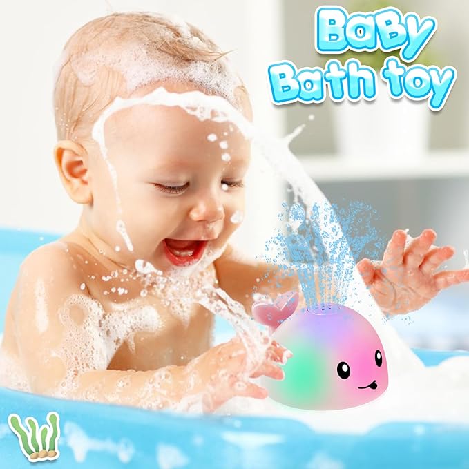 ANGGIKO Baby Girl Bath Toys, Easter Basket Stuffers for Babies 1 Year Old Girl Gift, Toddler Bath Toys for Kids Ages 1-3, Light Up Whale Bath Toy Sprinkler Baby Toy 6-12-18 Months Bathtub Fountain Toy