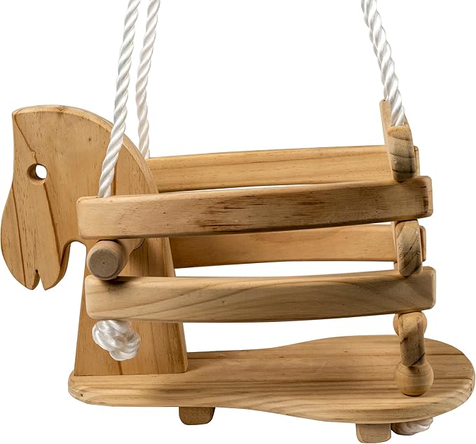 Horse Shaped Infant Swing Wooden Toddler Swing for Indoor/Outdoor Play, Bucket Seat Design, Safe & Comfortable for Ages 12-36 Months, Includes Durable 78-inch Ropes, Perfect for Playsets
