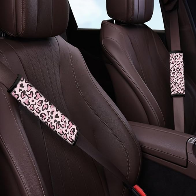 Biyejit Pink Leopard Seat Belt Cover 2 Packs for Women Soft Car Seat Belt Pad Cushion Shoulder Pads for Adults Kids
