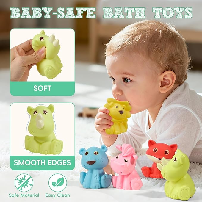Baby Bath Toys for Babies 6-12 Months | Sealed, No Hole & Mold Free Bath Toys for Toddlers | Soft & Safe Floating Bathtub Water Pool Toys for Babies, 9 PCS Wild Animals Tub Toys