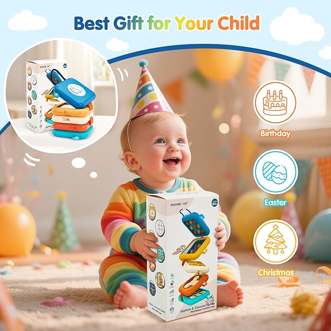 Busy Board for 1 Year Old,Travel Toys for Toddlers 1-3,Montessori for 1 2 Year Old Boy Girl,Airplane Toys for Toddlers,Busy Board Cube Toy for 12-18 Months