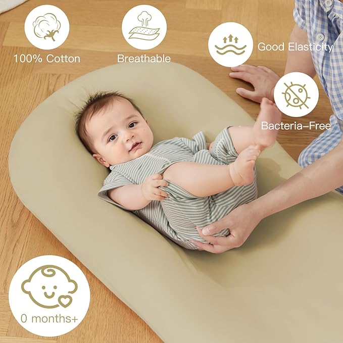 Lucakuins Infant Support Cushion, 0-24 Months Newborn Baby Support Cushion with Cover, Portable Playing Time Mat for Home and Travel, Soft Cotton, Supervised Use, Baby Essentials Gift (Apricot)