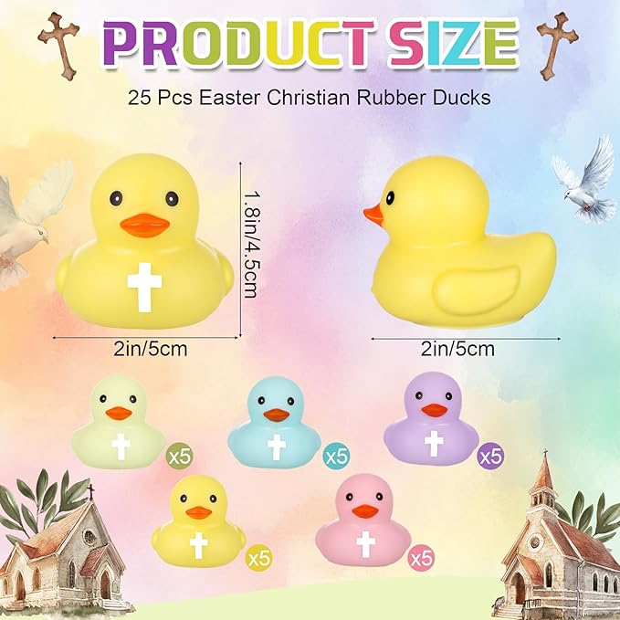 Christian Rubber Duck with Cross Pastel Jesus Duck Baby Bath Toy Religious Party Favors for Church Sunday School Gifts
