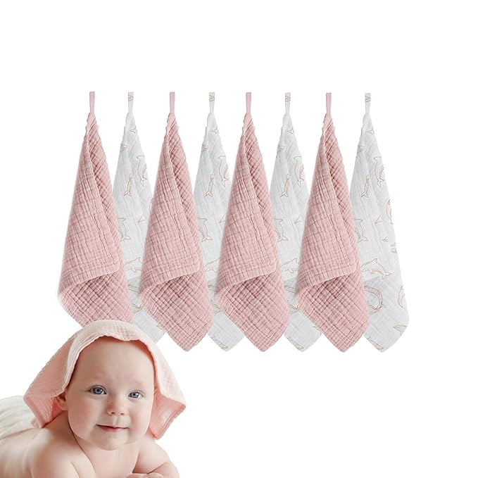 Muslin Baby Washcloths for Newborns, Pack of 8, 11"x11", Super Soft Cotton, Absorbent and Gentle, Baby Cotton Wipes, Baby wash Cloths